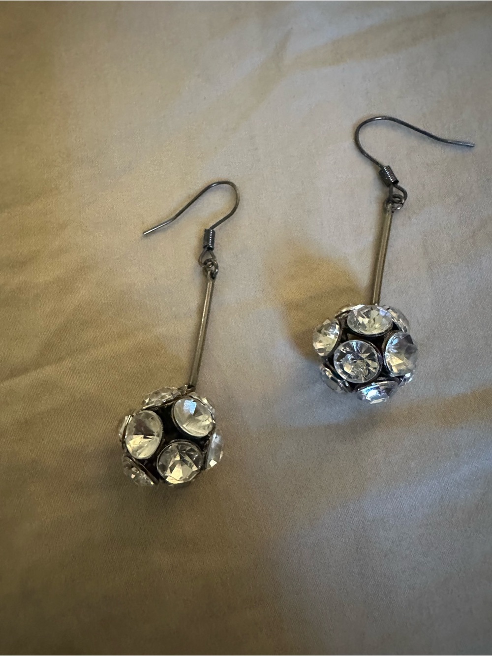 H&M Silver Clear Crystal Ball Drop Earrings